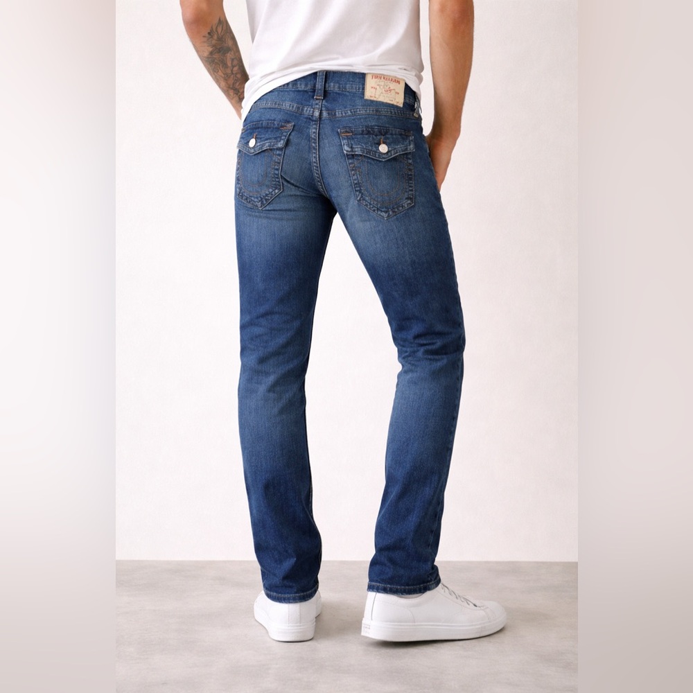 True Religion Rocco Relaxed Skinny Jeans Dark Wash Flap Pockets